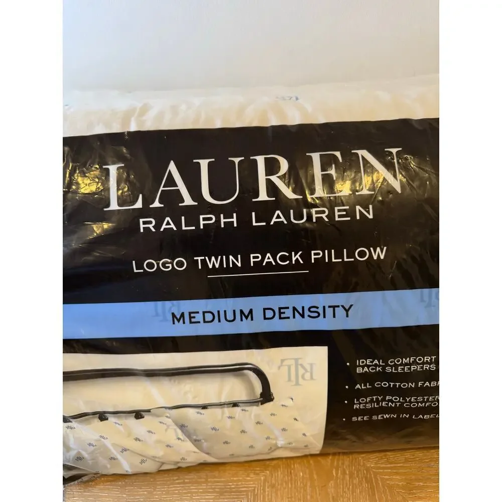 Lauren Ralph Lauren Logo Twin Pack Pillows Medium Density Standard NEW